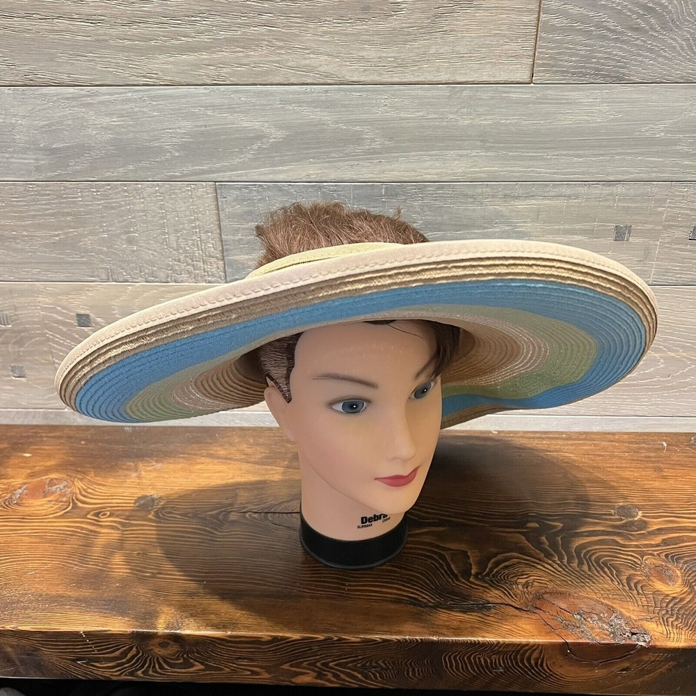 Sun Visor Ladies One Size Straw 5.5" Brim Open Top Tan Blue Green Adjustable